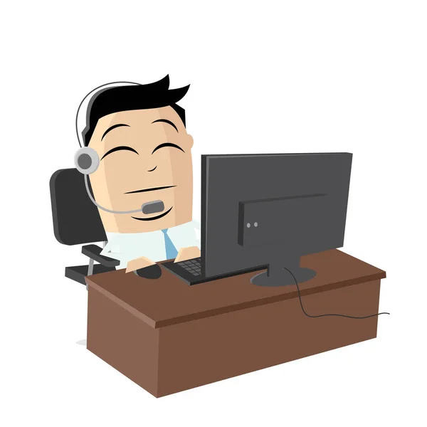 Funny Cartoon Illustration Asian Businessman Working His Office — Stock Vector