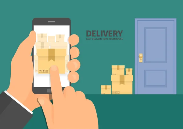 Hızlı teslimat düz izometrik vektör kavramı. Senin evin kapısına nakliye hızlı.