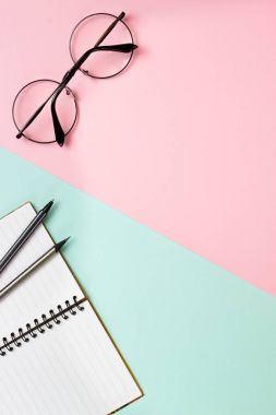 Bir defter ve gözlük.