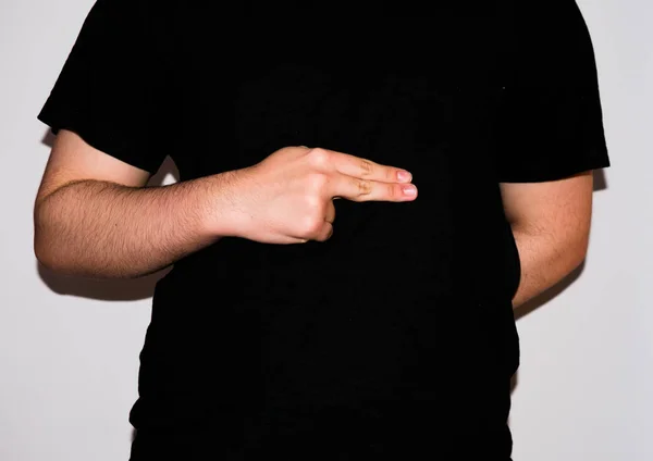 Young sign-language interpreter, showing a "H" in American Sign Language — Stock Photo, Image