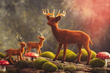 Ren geyiği sahne mantar ile