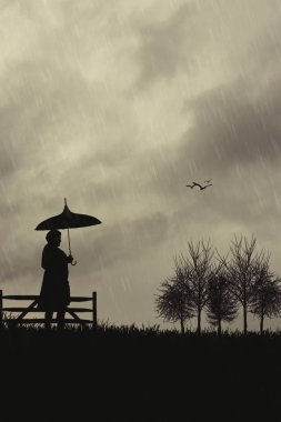 şemsiye ile kadın silüeti