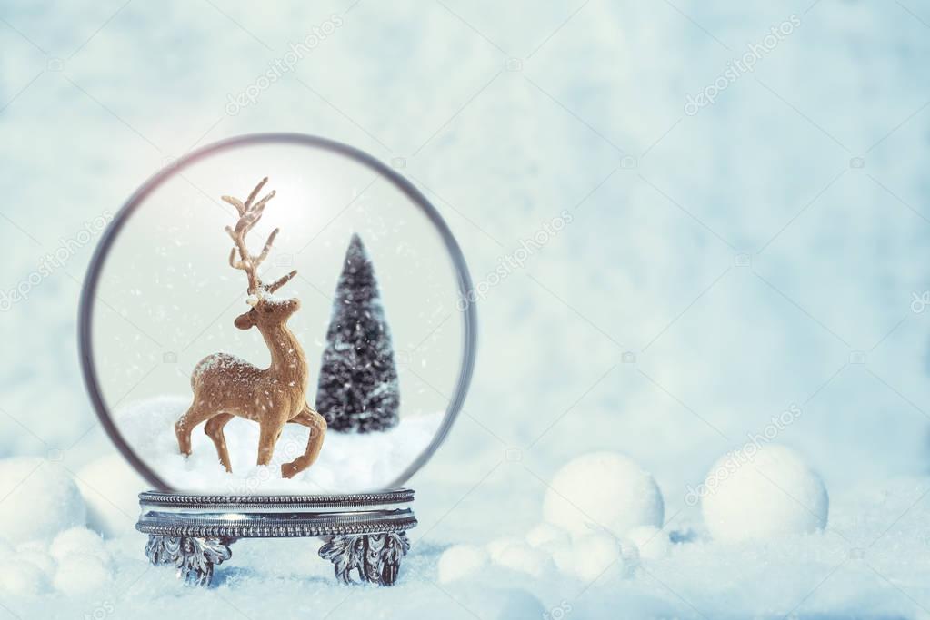 Winter Snow Globe With Reindeer Figure