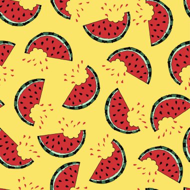 Karpuz dilimleri ile el çekilmiş grunge seamless modeli. Yaz taze meyve arka plan. İçin duvar kağıtları, yüzey dokuları kullanılabilir.