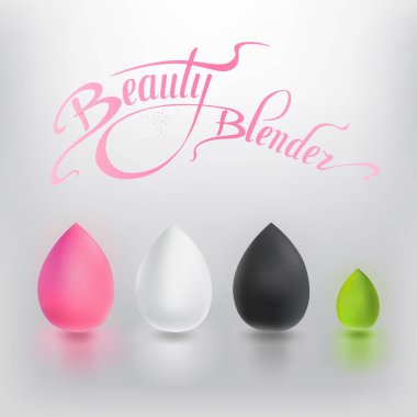 Güzellik karıştırıcılar gerçekçi 3d çizim yazı ile. Tüm türleri makyaj süngerler.