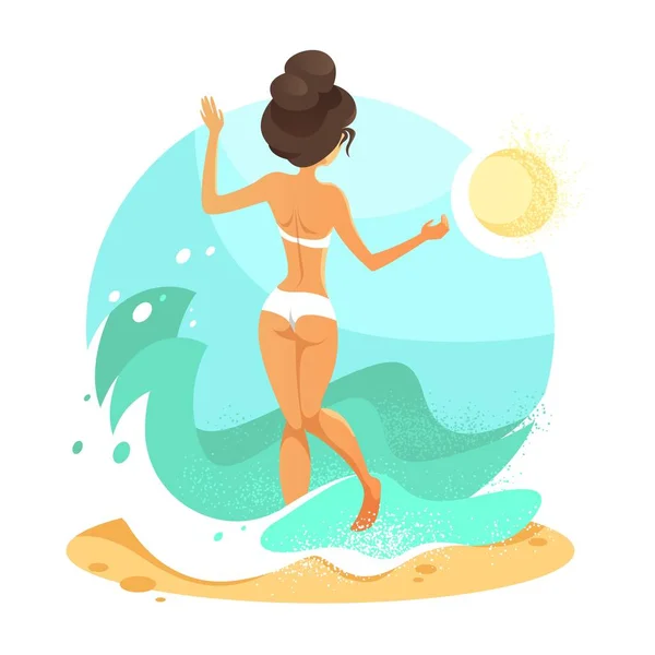 Chica Corre Hacia Agua Del Mar Descanse Mar Vacaciones Verano — Vector de stock