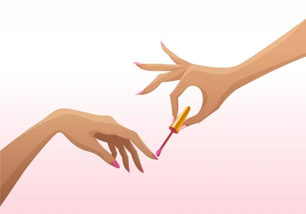 Κομψά Γυναικεία Χέρια Κάνουν Μανικιούρ Νυχιών Εικονογράφηση Διάνυσμα Όμορφο Ροζ — Διανυσματικό Αρχείο
