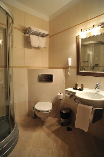 优雅的浴室 干净的大浴室 配有不同的配件 — 图库照片
