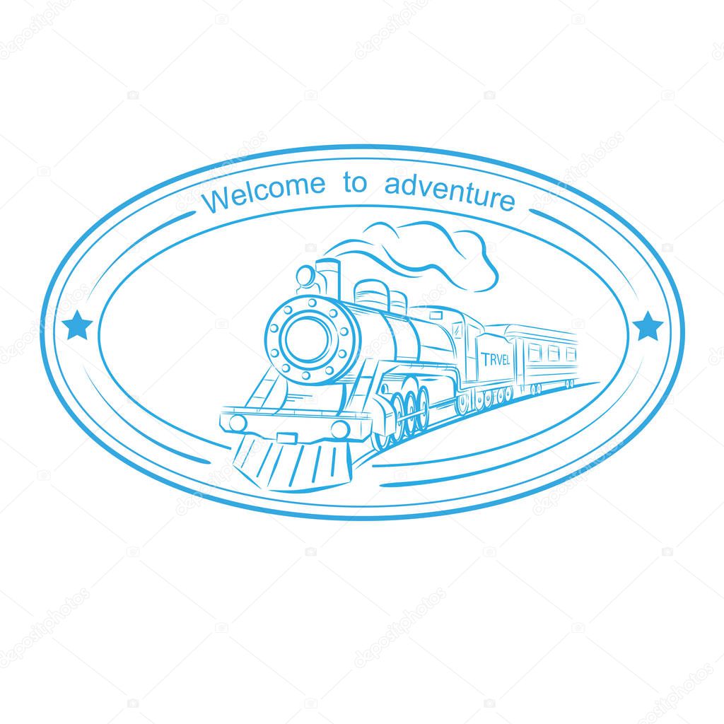 The emblem of the old train on white background