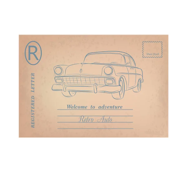 Alte Postkarte mit Auto — Stockvektor