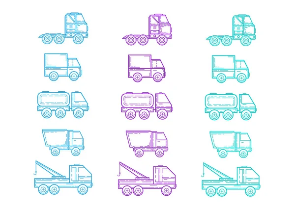 Définir Les Icônes Ligne Camions Transport Vecteur — Image vectorielle