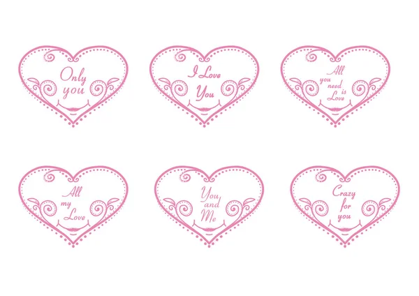 Corazones Con Inscripciones Amor Vector — Vector de stock