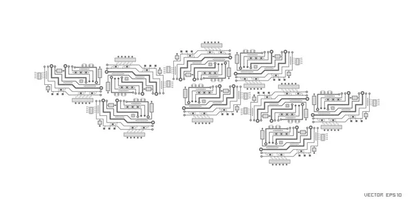 Elektronische Weltkarte Hallo Tech Technologie Konzept Abstrakte Hintergrund Computer Kommunikationsvektor — Stockvektor