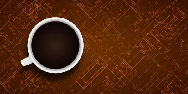 Tecnico Disegno Background Technology Concetto Con Tazza Caffè Coffee Sfondo — Vettoriale Stock