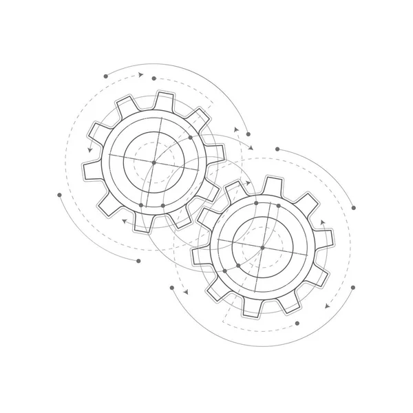 Dibujo Técnico Engranajes Mecanismo Giratorio Piezas Redondas Tecnología Máquina Ilustración — Archivo Imágenes Vectoriales