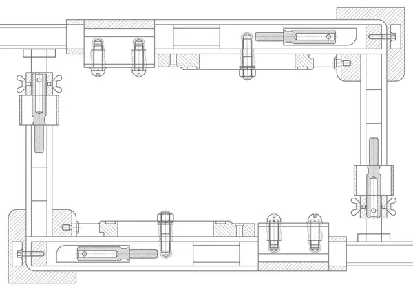 技術図面のフレーム機械工学図面 レタリングとデザインのための技術バナー ベクトルイラスト — ストックベクタ