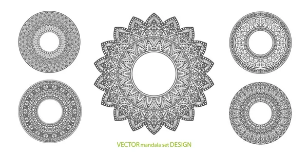 Sada Mandaly Bílé Pozadí Kolekce Stylizovaných Vektorových Ornamentů Vzor Květin — Stockový vektor