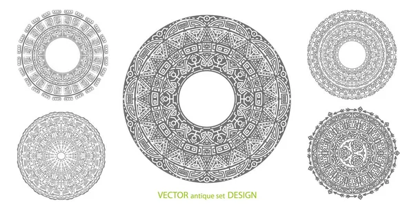 Set Modelli Circolare Antichi Modelli Rotondi Bianco Mandala Vettore Ornamento — Vettoriale Stock