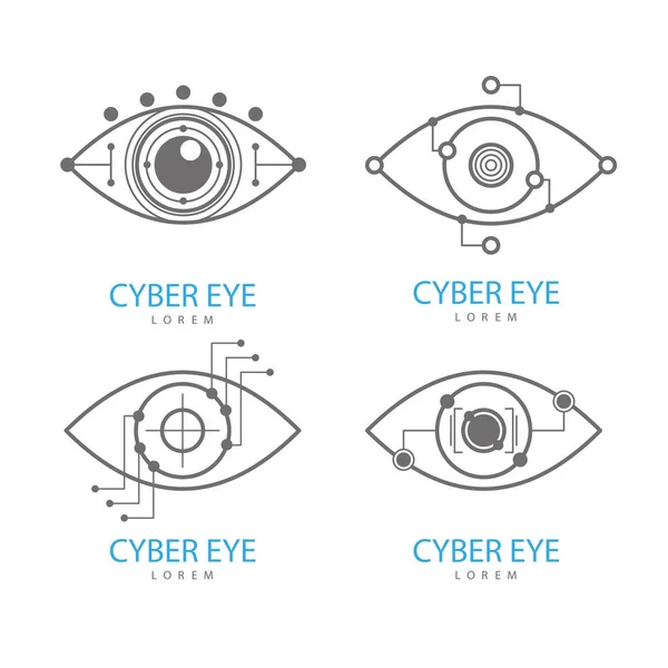 Eye Scannerのロゴセット白い背景にCyberの目 電子ナノテクノロジー 将来の技術 — ストックベクタ