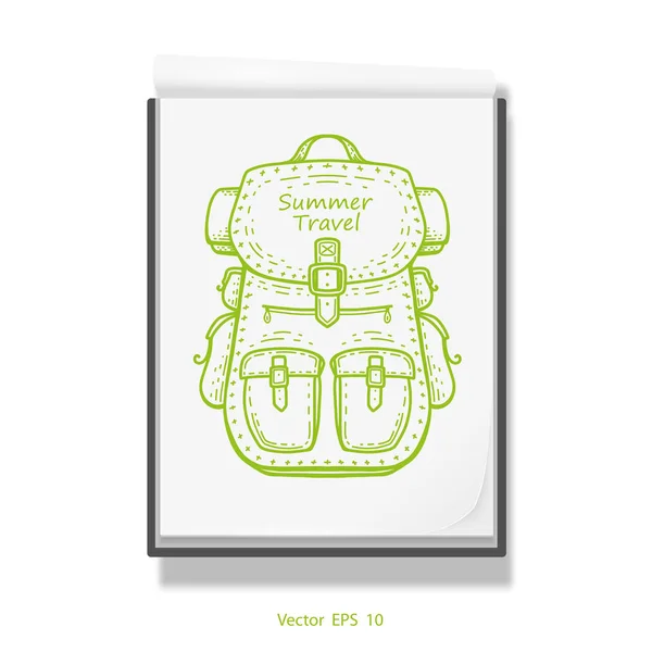 Mochila Viaje Cuaderno Abierto Para Dibujar Cuaderno Blanco Descanso Vacaciones — Vector de stock