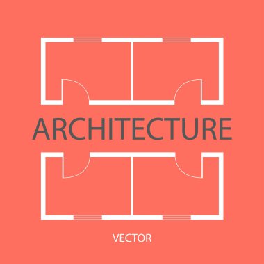 Mimari ve inşaat logosu. Odaların tasarımı ve düzeni. Makine Dairesi Planlama Projesi. Vektör.