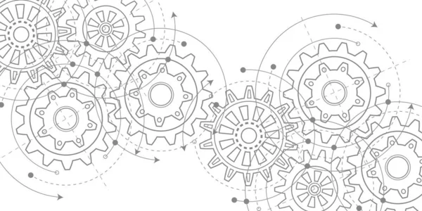 Технические Чертежи Шестерен Вращающийся Механизм Круглых Деталей Векторная Иллюстрация — стоковый вектор