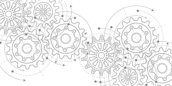 Technische Zeichnung Der Zahnräder Drehmechanismus Der Runden Teile Maschinentechnik Vektorillustration — Stockvektor