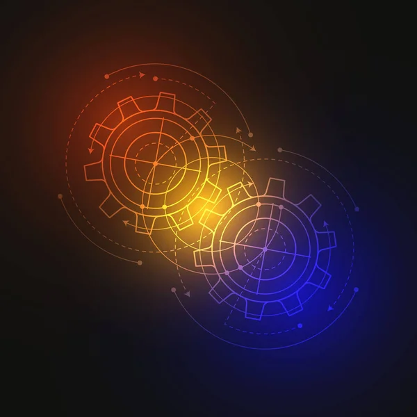 Neongetriebe Drehmechanismus Der Runden Teile Vektorillustration — Stockvektor