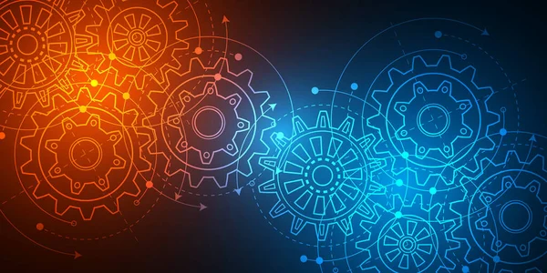 Neon teknolojisi geçmişi. İş kavramı. Dişlilerin teknik çizimi. Vektör illüstrasyonu.