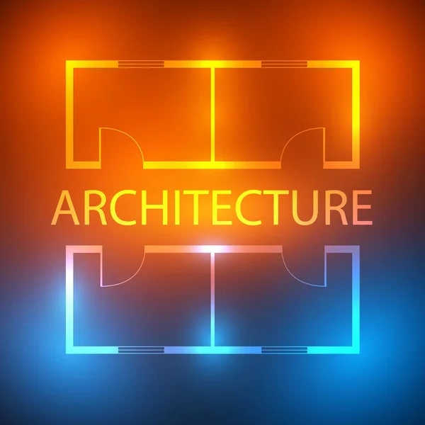 Plan Maison Néon Logo Architectural Construction Conception Disposition Des Pièces — Image vectorielle