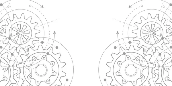 Dibujo Técnico Engranajes Mecanismo Giratorio Piezas Redondas Tecnología Máquina Ilustración — Archivo Imágenes Vectoriales