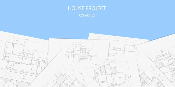 白い紙のシートの上の建築プロジェクト 技術図面の背景 — ストックベクタ