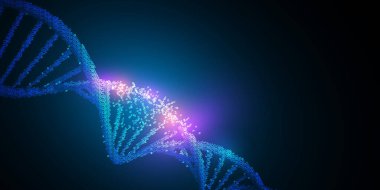 İnsan DNA virüsü enfeksiyonu. Parlayan neon DNA zinciri. Biyoteknoloji, biyokimya, genetik ve tıp kavramı.