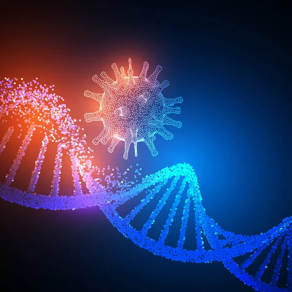 Coronavirus salgını. Virüslü biyolojik enfeksiyon. Parlayan neon DNA zinciri.