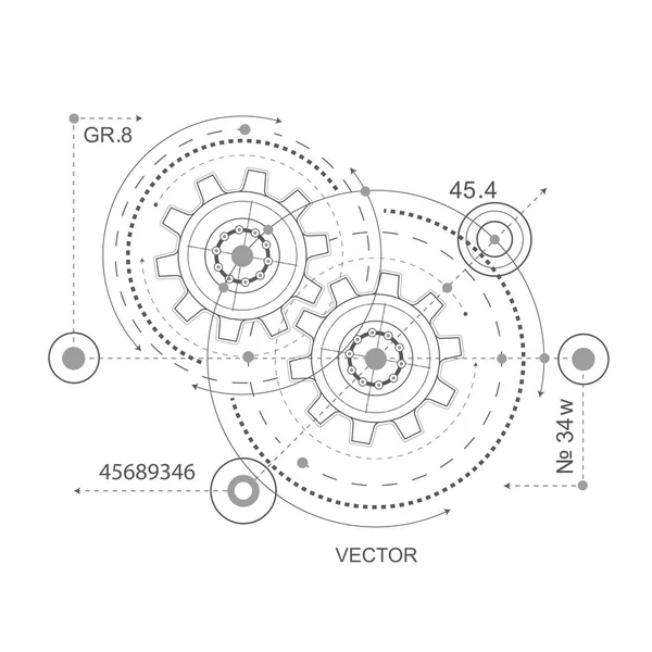 Engranajes Sobre Fondo Blanco Dibujo Técnico Engranajes Mecanismo Giratorio Piezas — Vector de stock