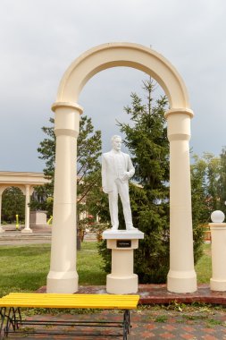 Petropavl, Kazakhstan - August 11, 2016: Monument to Russian wri clipart