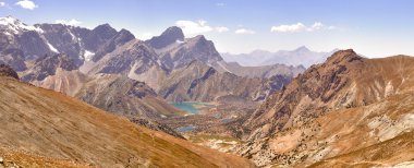 Dağların Panoraması. Lake Kulikolon. Pamir, Tacikistan. HD