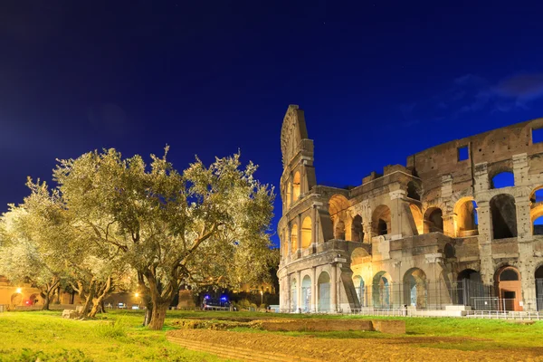 Het Colosseum bij nacht. Rome, Italië — Stockfoto