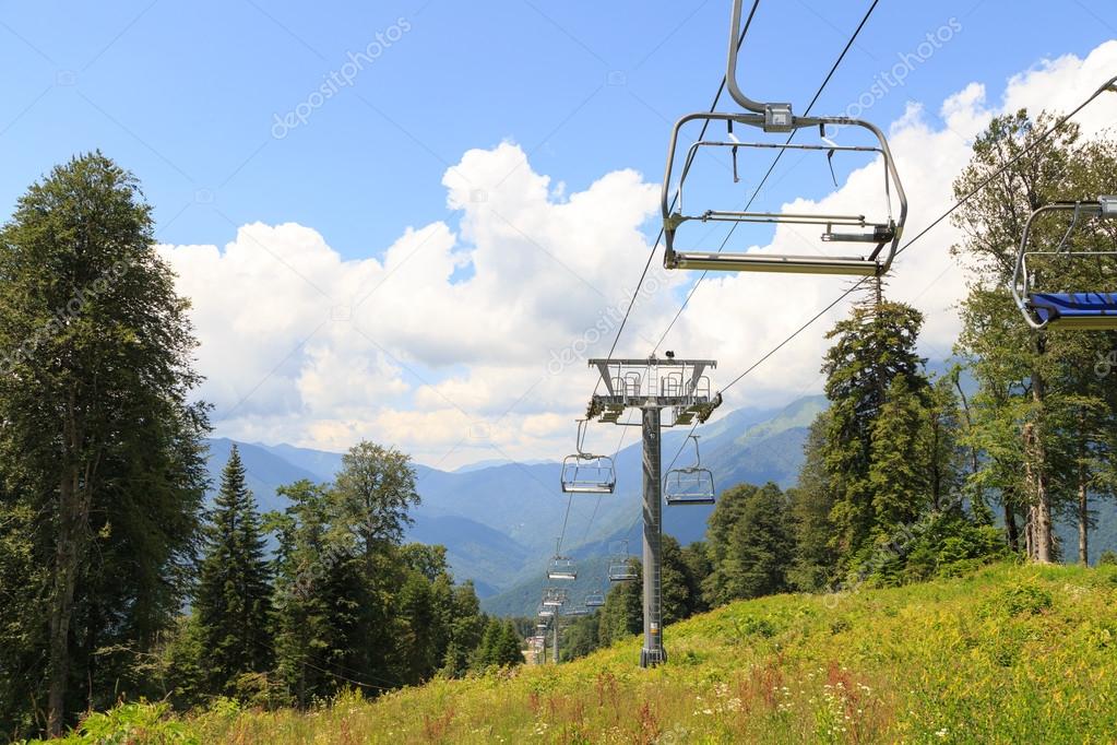 Cable lift in the summer. Gazprom center, Sochi, Russia