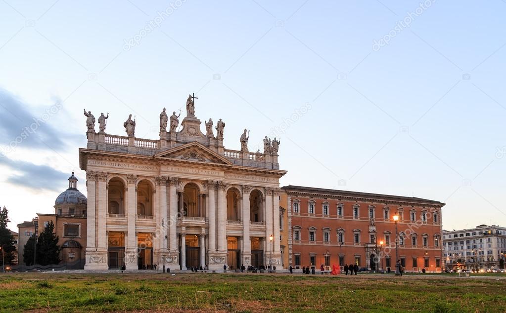 Basilica San Giovanni in Laterano. Fixed distortion. SunSet. Rome, Italy