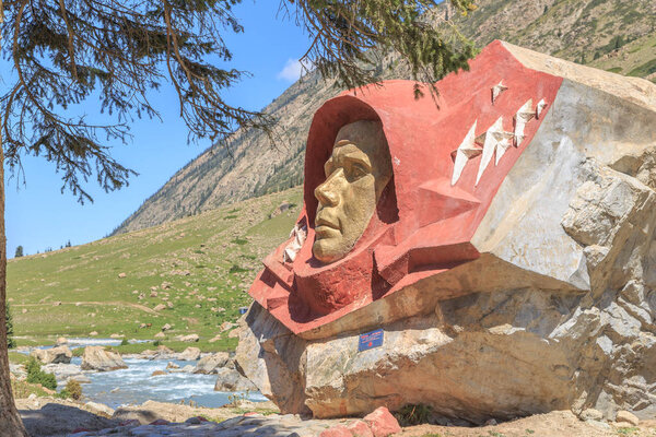 Stone Gagarin, Barskoon Gorge. Issyk Kul region, Kyrgyzstan