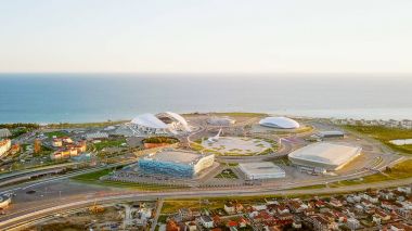 Rusya, Sochi - 03 Eylül 2017: Olimpiyat Panoraması Park Soçi 2014 mahkemelerinin Olimpiyatları, 2018 Dünya Kupası, Formula 1 yarış - Sochi Autodrome 