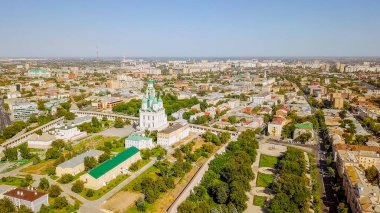 Rusya, Astrahan - 12 Eylül 2017: Astrahan Kremlin, tarihi ve mimari kompleks hava görünümünü 