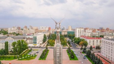 Russia, Samara - September 14, 2017: Panoramic view of the square of glory. Monument of Glory, Government of Samara Region  clipart