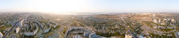 Kruhové panorama z Volgogradu při východu slunce. Rusko — Stock fotografie