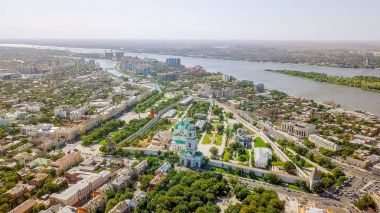 Astrahan Kremlin, tarihi ve mimari kompleks hava görünümünü. Rusya, Astrahan 
