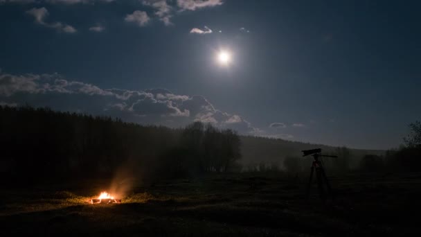 Api Unggun Dan Kamera Bulan Purnama Rusia Time Lapse Video — Stok Video