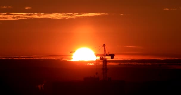 Tower Crane Construction Site Sunset Sky Ekaterinburg Russia Video Ultrahd — Stock Video