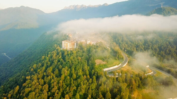 View from the air. Rosa Khutor, Krasnaya Polyana. Sochi, Russia 