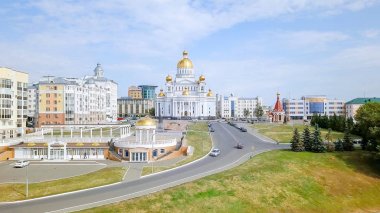 Cathedral St salih savaşçı Feodor Ushakov. Saransk, Rusya. Güzel panoramik şehir 
